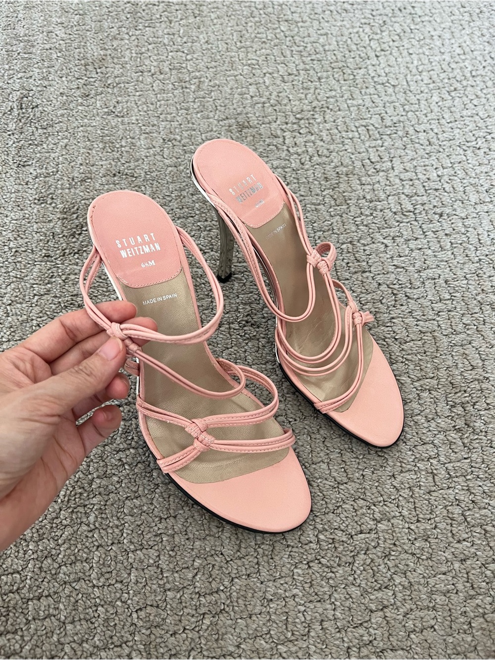 Stuart Weitzman Blush Pink Strappy Knot Heeled Sandals